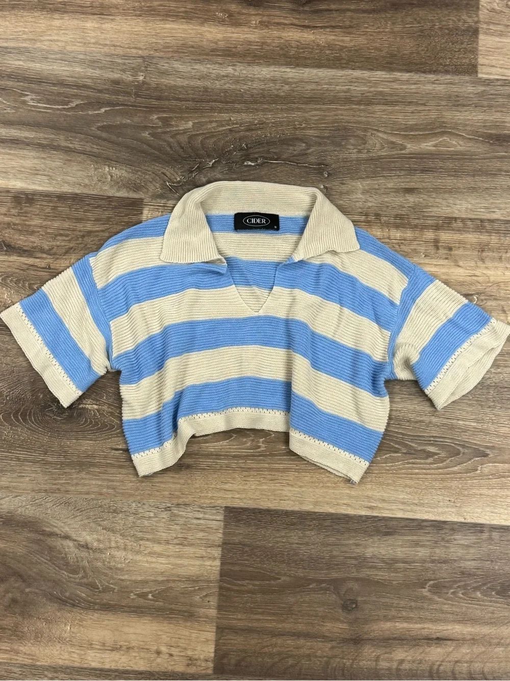 Cider Striped Cropped Knit Polo Shirt Women’s Small